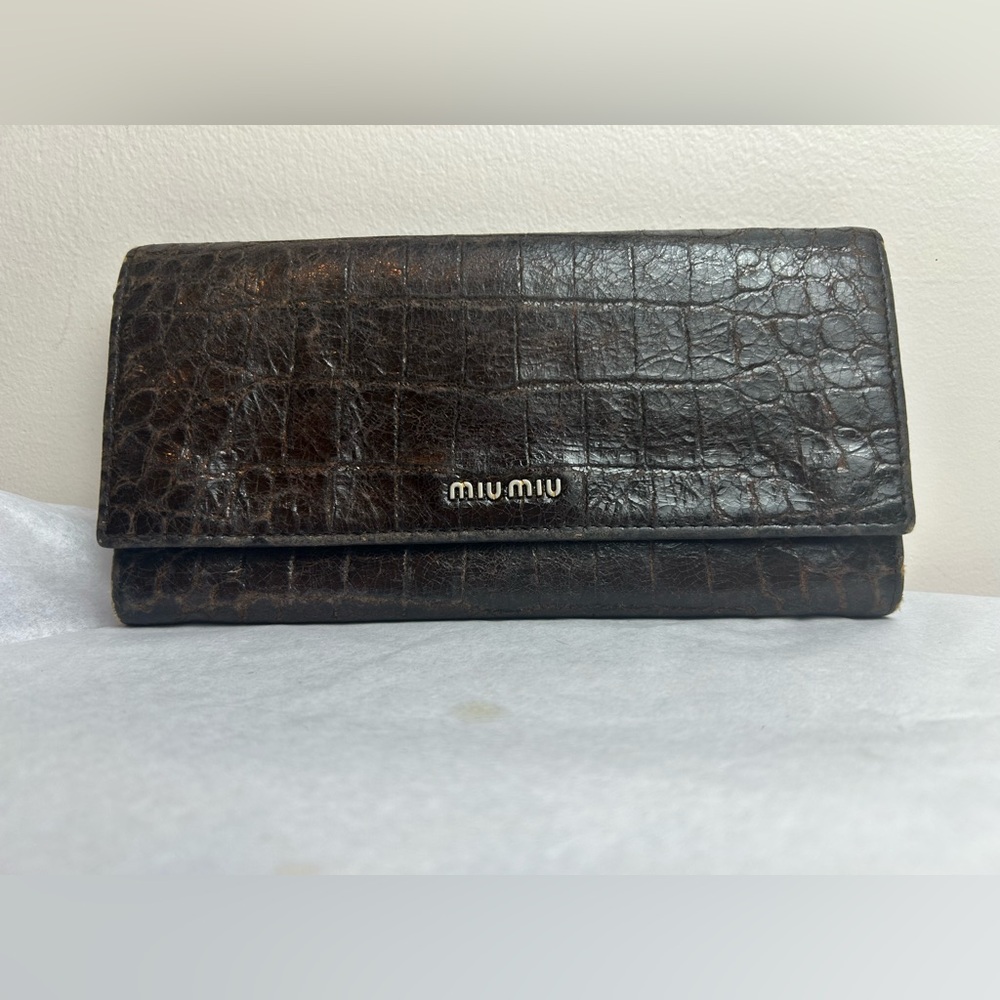 Miu Miu Dark Brown Croc Embossed Wallet